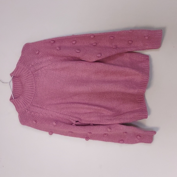 CeCe Pom Pom Sleeve Mock Neck Sweater Pink Medium - Picture 3 of 8